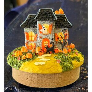 Halloween Haunted House Candle Lid Decoration White Barn candle